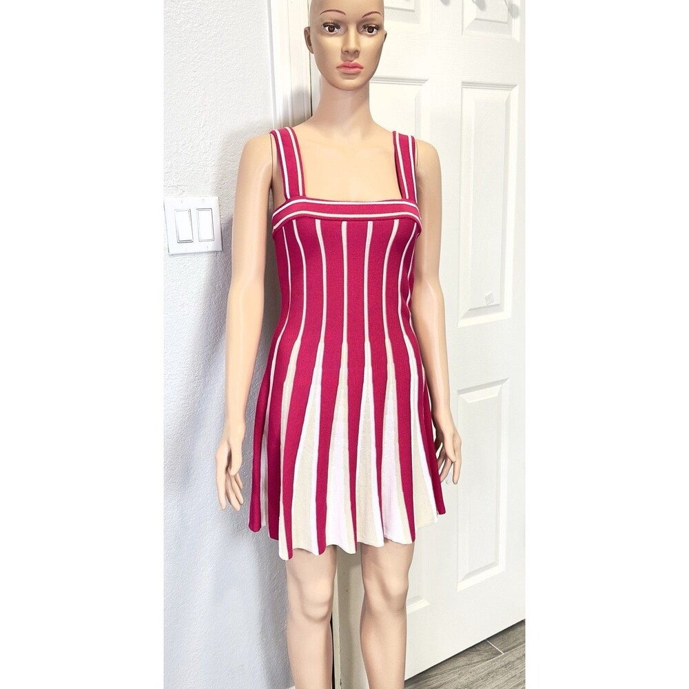 New Ramy Brook Eloise Striped Cotton Knit Mini Dress Square Neck Pink White L